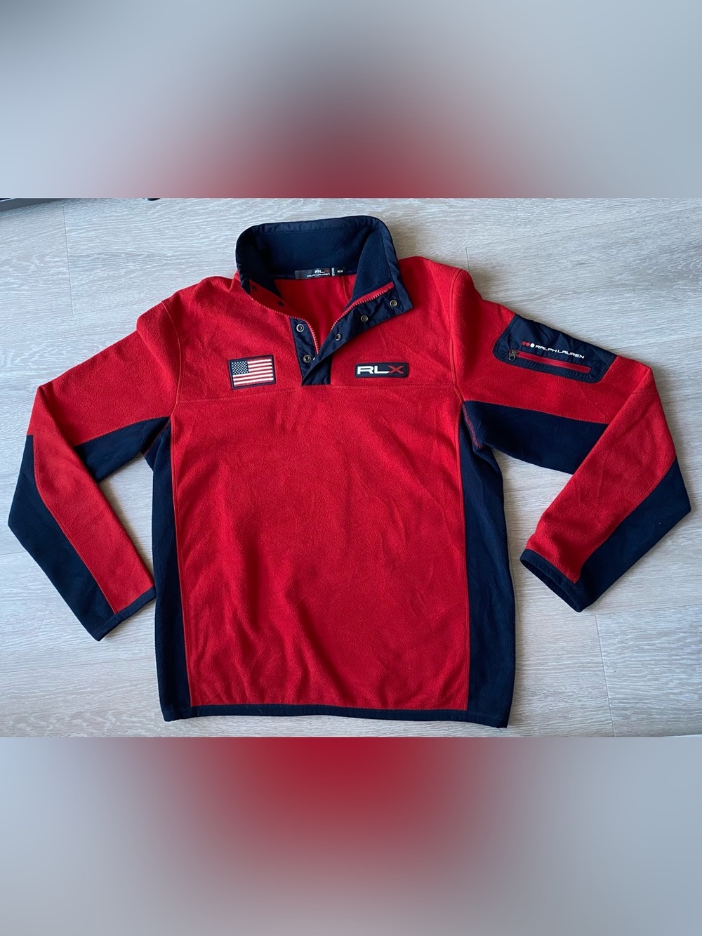 Ralph Lauren RLX Red and Navy quarter Zip Polar Fleece USA